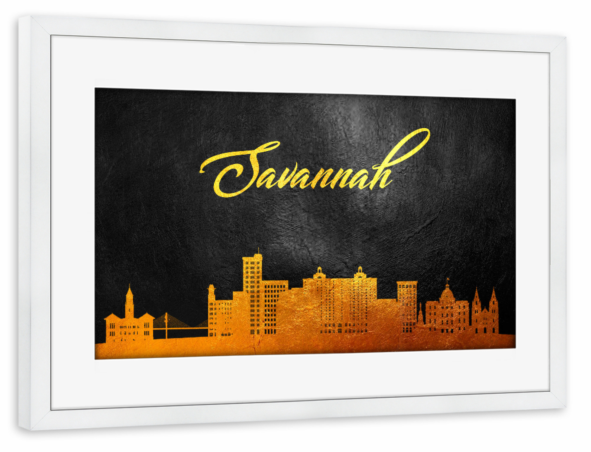 Poster mit Rahmen weiß "Savannah Georgia Gold Skyline" artboxONE - Städte - Savannah,Georgia,Gold,Skyline,City,Stadt