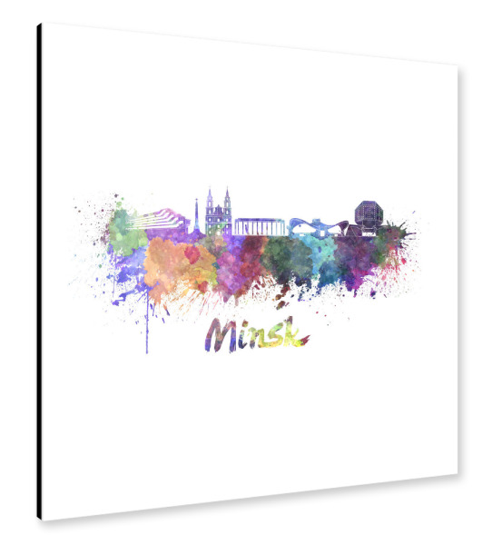 Alu-Dibond "MINSK skyline in watercolor-b" 30x30 cm artboxONE