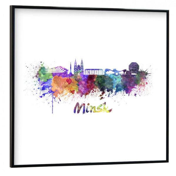 Poster mit schwarzem Rahmen 30x30 cm "MINSK skyline in watercolor-b" artboxONE - Städte,Abstrakt,Architektur