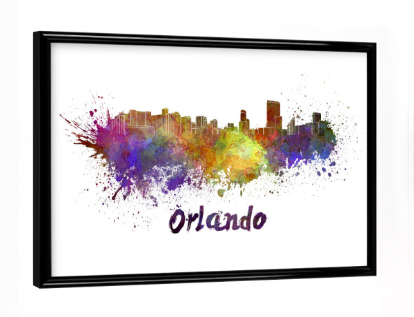 Poster mit schwarzem Rahmen "Orlando skyline in watercolor" artboxONE - Städte,Abstrakt,Automobile