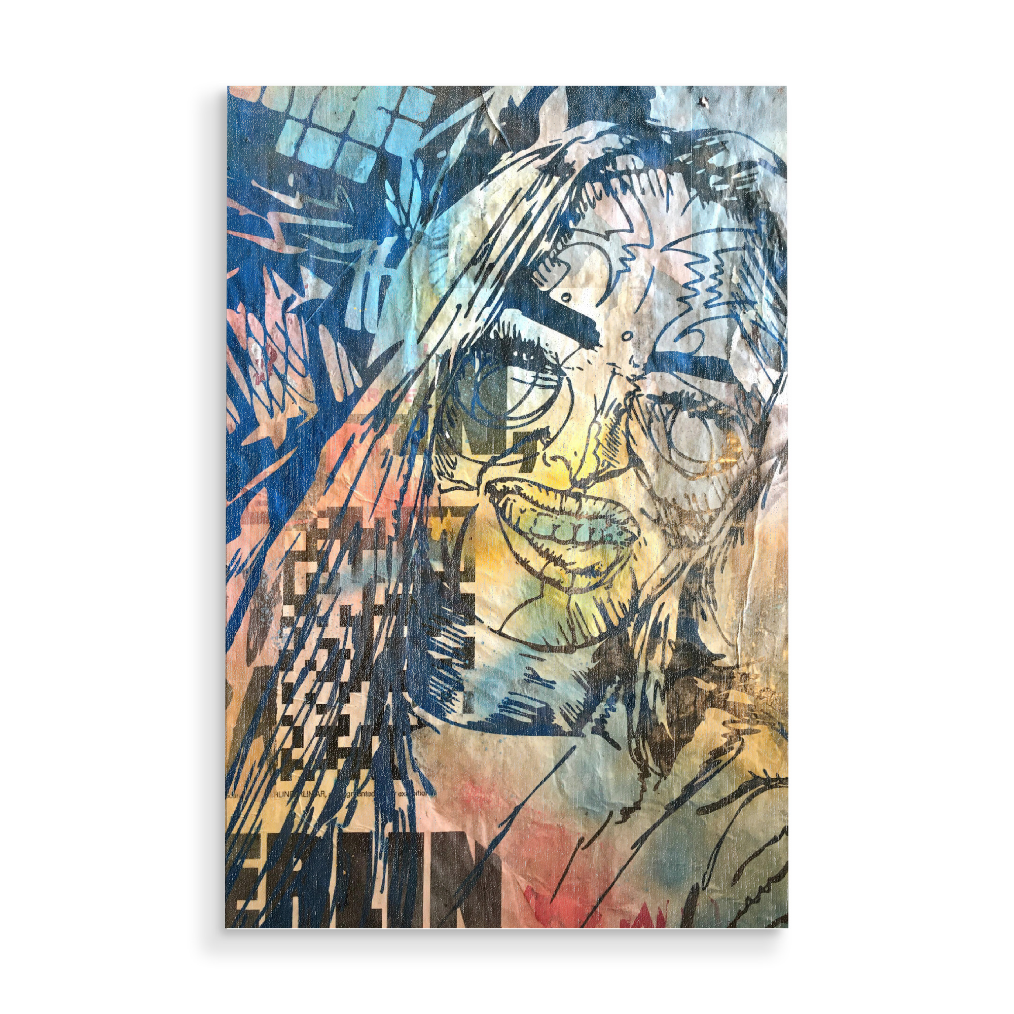 Holzbild "Trink" artboxONE - Menschen,Streetart - Portrait,Abstrakt,Lady,Frau,Gesichter,Geometrisch,Streetart,Graffiti,Woman,Female,Abstract