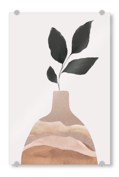Acrylglasbild "Clay Vase With Plant" artboxONE - Natur,Floral,Abstrakt - Vase,Plant,Abstract,Minimal,Boho,Abstrakt,Pflanze,Leaves,Blätter