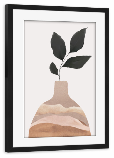 Poster mit Rahmen schwarz "Clay Vase With Plant" artboxONE - Natur,Floral,Abstrakt - Vase,Plant,Abstract,Minimal,Boho,Abstrakt,Pflanze,Leaves,Blätter