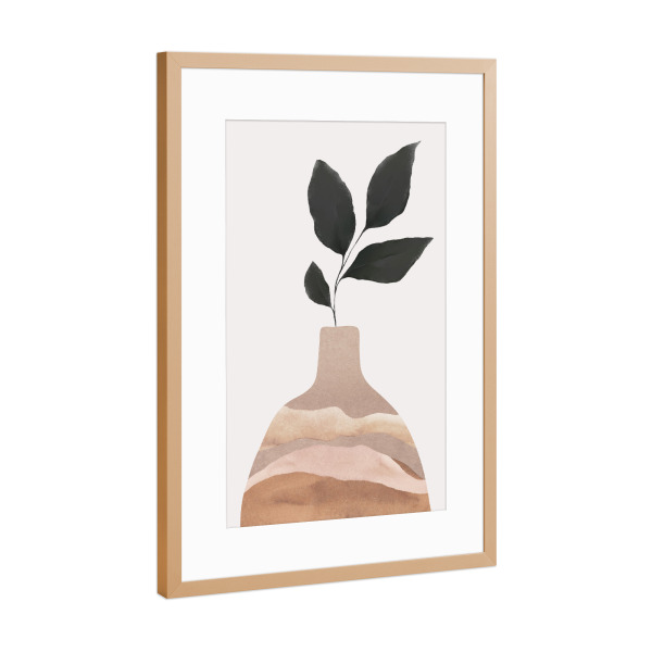 Poster mit Rahmen Kupfer "Clay Vase With Plant" artboxONE - Natur,Floral,Abstrakt - Vase,Plant,Abstract,Minimal,Boho,Abstrakt,Pflanze,Leaves,Blätter