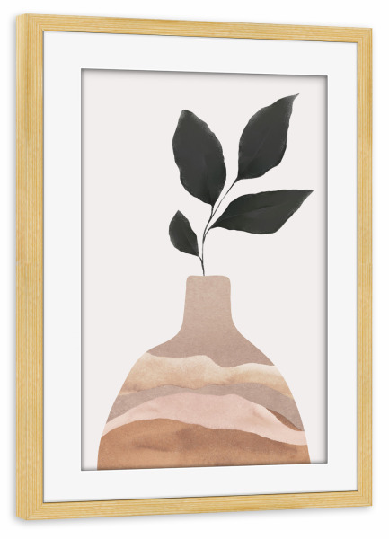 Poster mit Rahmen kiefer "Clay Vase With Plant" artboxONE - Natur,Floral,Abstrakt - Vase,Plant,Abstract,Minimal,Boho,Abstrakt,Pflanze,Leaves,Blätter