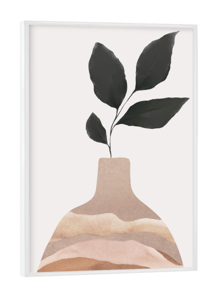 Poster mit weißem Rahmen "Clay Vase With Plant" artboxONE - Natur,Floral,Abstrakt - Vase,Plant,Abstract,Minimal,Boho,Abstrakt,Pflanze,Leaves,Blätter