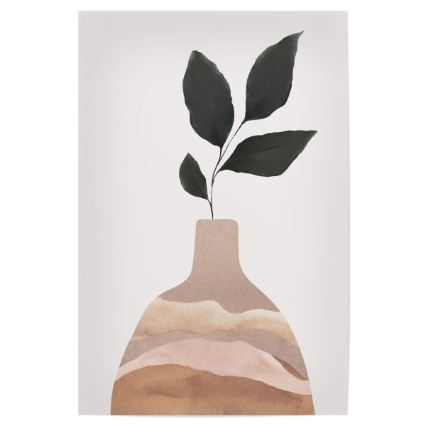Poster 30x20 cm "Clay Vase With Plant" artboxONE - Natur,Floral,Abstrakt - Vase,Plant,Abstract,Minimal,Boho,Abstrakt,Pflanze,Leaves,Blätter