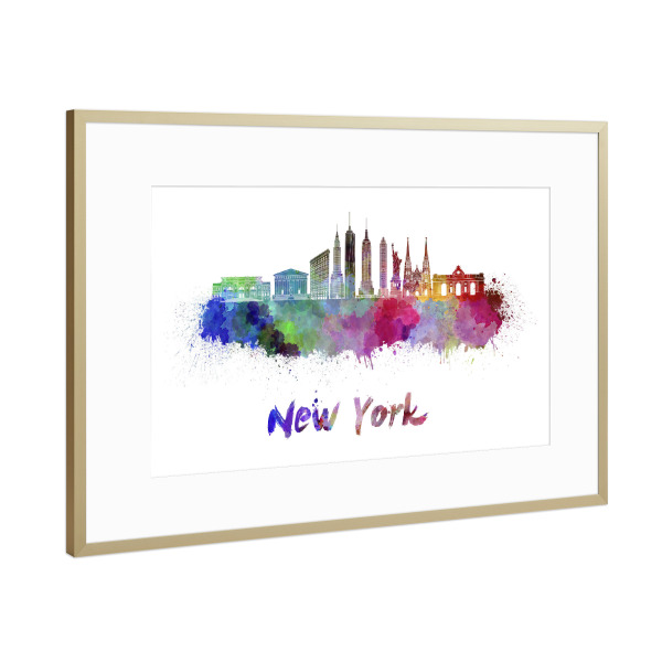 Poster mit Rahmen Gold "NEW YORK skyline in watercolor-p" artboxONE - Städte,Abstrakt,Architektur