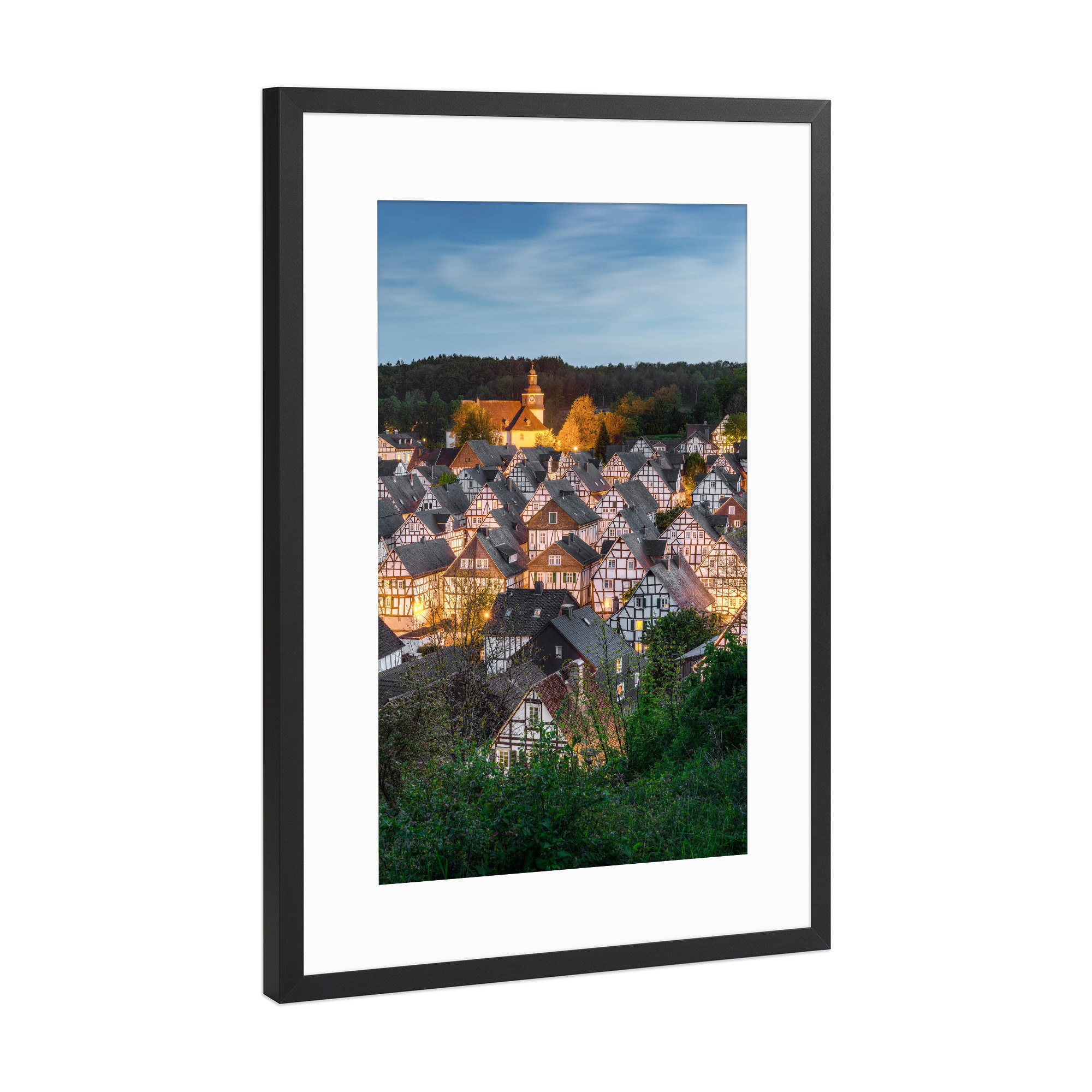 Poster mit Rahmen Schwarz (Metallic) "Freudenberg im Siegerland am Abend" artboxONE - Städte,Reise,Architektur