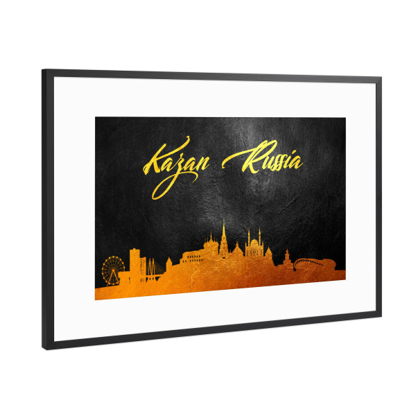 Poster mit Rahmen Schwarz (Metallic) "Kazan Russia Gold Skyline" artboxONE - Städte - Gold,Skyline,Kazan,Russia,City,Stadt