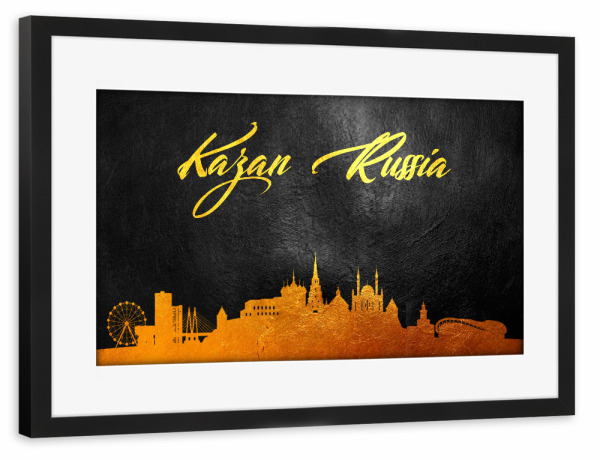 Poster mit Rahmen schwarz "Kazan Russia Gold Skyline" artboxONE - Städte - Gold,Skyline,Kazan,Russia,City,Stadt