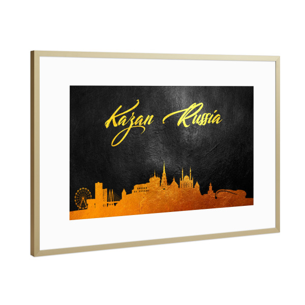 Poster mit Rahmen Gold "Kazan Russia Gold Skyline" artboxONE - Städte - Gold,Skyline,Kazan,Russia,City,Stadt