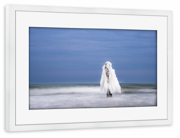 Poster mit Rahmen weiß "Buhne, Eis und Meer" artboxONE - Natur,Reise,Reise / Strand und Meer