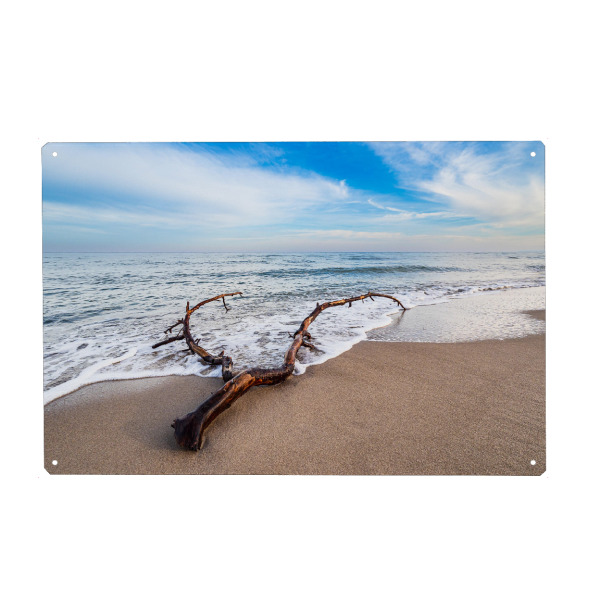 Metall Poster "Baumstamm, Welle, Meer" artboxONE - Natur,Reise,Reise / Strand und Meer
