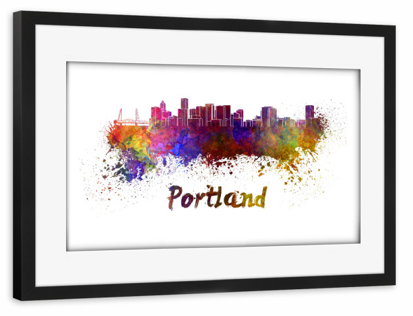 Poster mit Rahmen schwarz "PORTLAND skyline in watercolor" artboxONE - Städte,Abstrakt,Architektur
