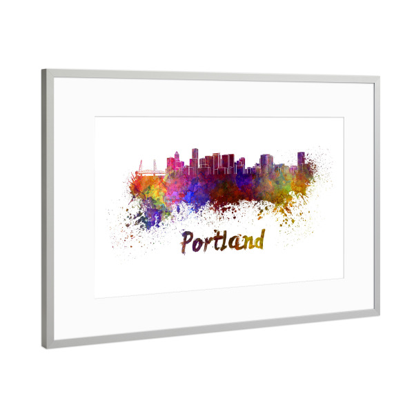 Poster mit Rahmen Silber "PORTLAND skyline in watercolor" artboxONE - Städte,Abstrakt,Architektur