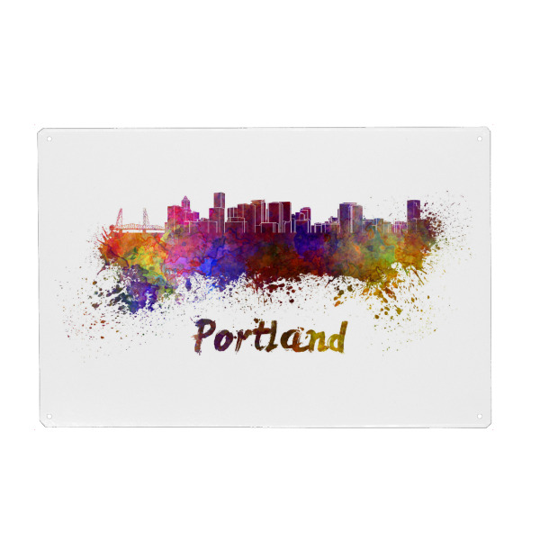 Holzbild "PORTLAND skyline in watercolor" artboxONE - Städte,Abstrakt,Architektur