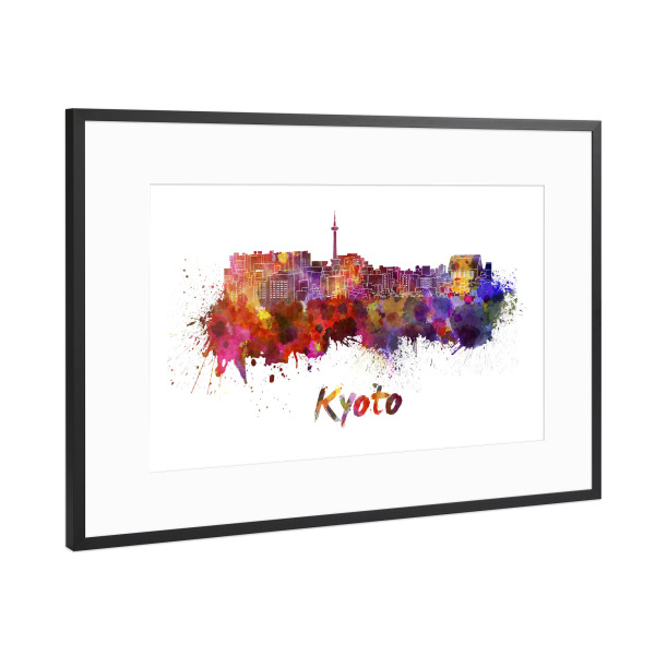 Poster mit Rahmen Schwarz (Metallic) "KYOTO skyline in watercolor-b" artboxONE - Städte,Abstrakt,Architektur