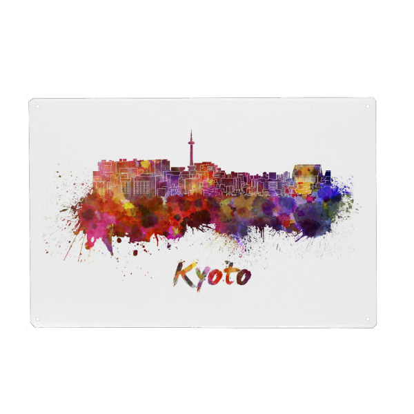Holzbild "KYOTO skyline in watercolor-b" artboxONE - Städte,Abstrakt,Architektur