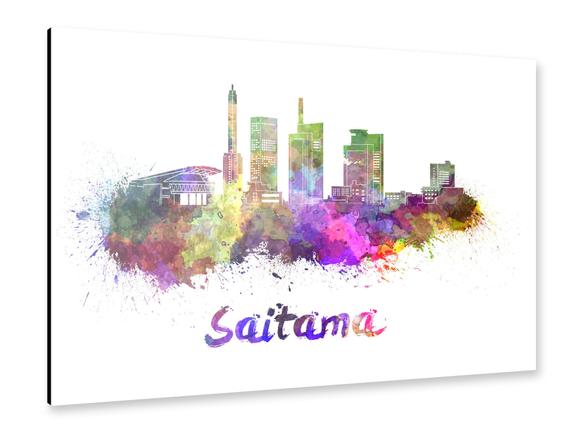 Alu-Dibond "SAITAMA skyline in watercolor-k" 75x50 cm artboxONE
