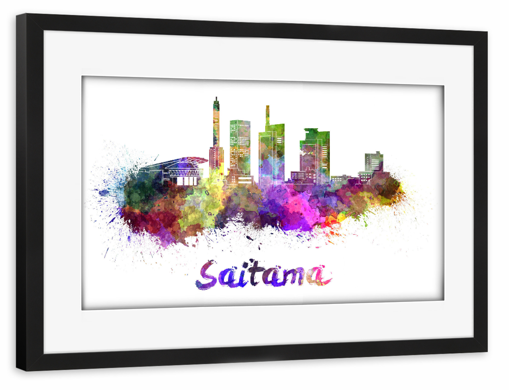 Poster mit Rahmen schwarz "SAITAMA skyline in watercolor-k" artboxONE - Städte,Abstrakt,Architektur