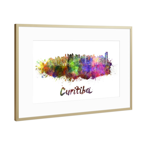 Poster mit Rahmen Gold "CURITIBA skyline in watercolor-b" artboxONE - Städte,Abstrakt,Architektur