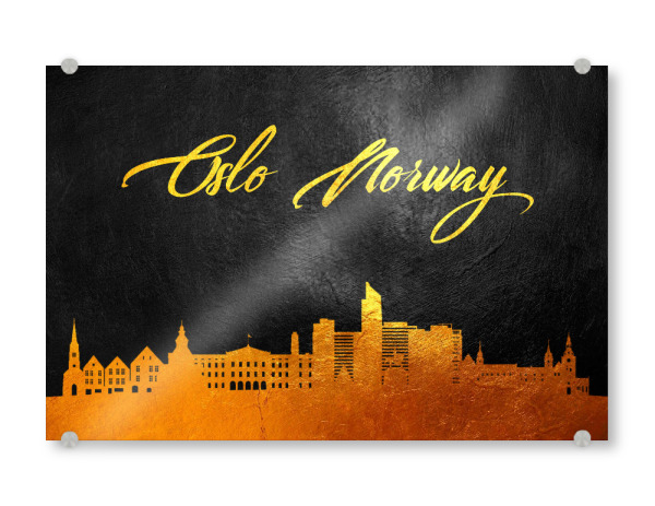 Acrylglasbild "Oslo Norway Gold Skyline" artboxONE - Städte - Oslo,Norway,Gold,Skyline,City,Stadt