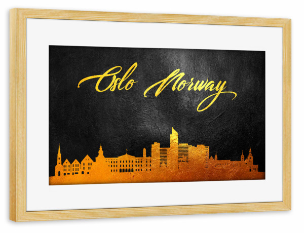 Poster mit Rahmen kiefer "Oslo Norway Gold Skyline" artboxONE - Städte - Oslo,Norway,Gold,Skyline,City,Stadt