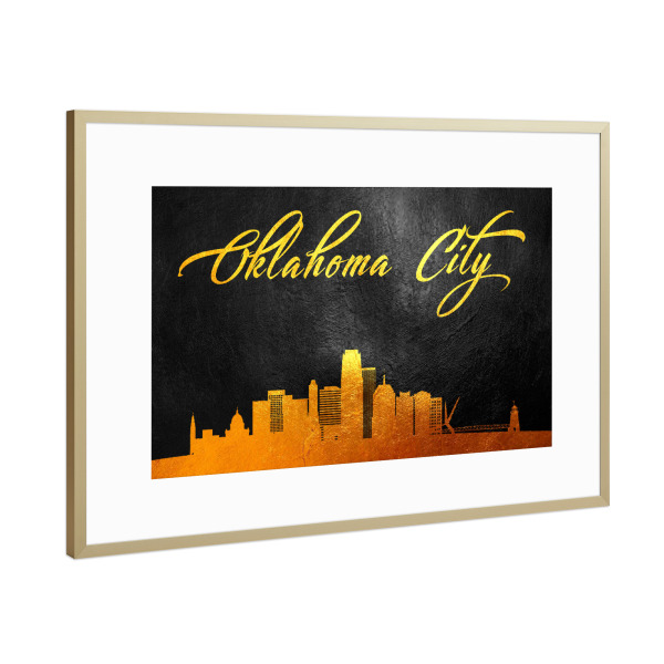 Poster mit Rahmen Gold "Oklahoma City Gold Skyline" artboxONE - Städte - Oklahoma,City,Gold,Skyline,Stadt