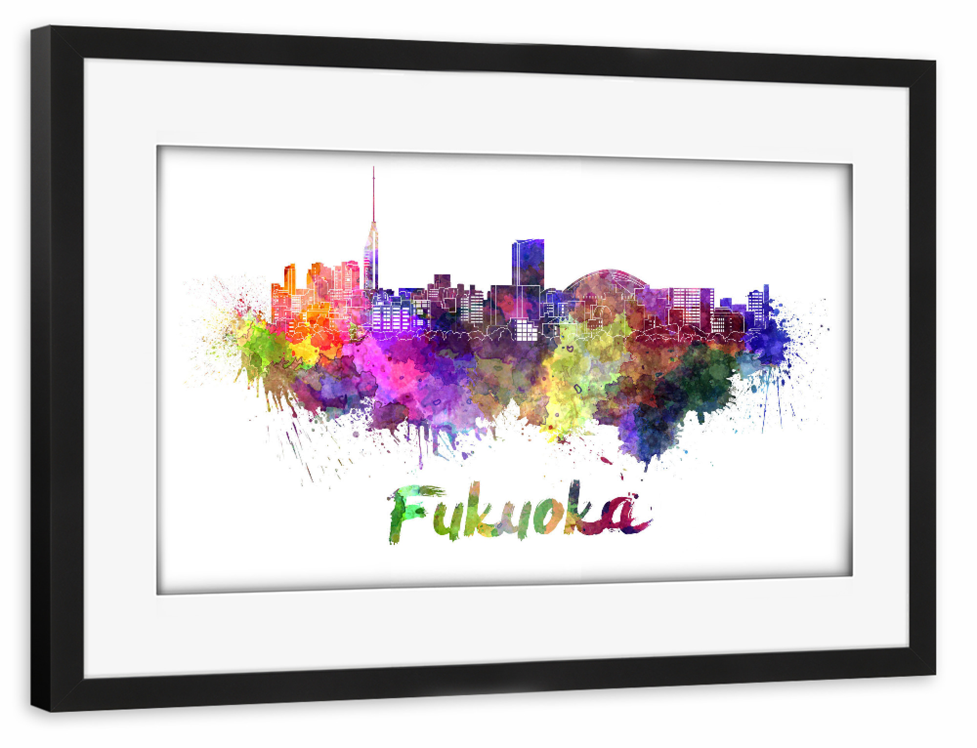 Poster mit Rahmen schwarz "FUKUOKA skyline-b" artboxONE - Städte,Abstrakt,Architektur