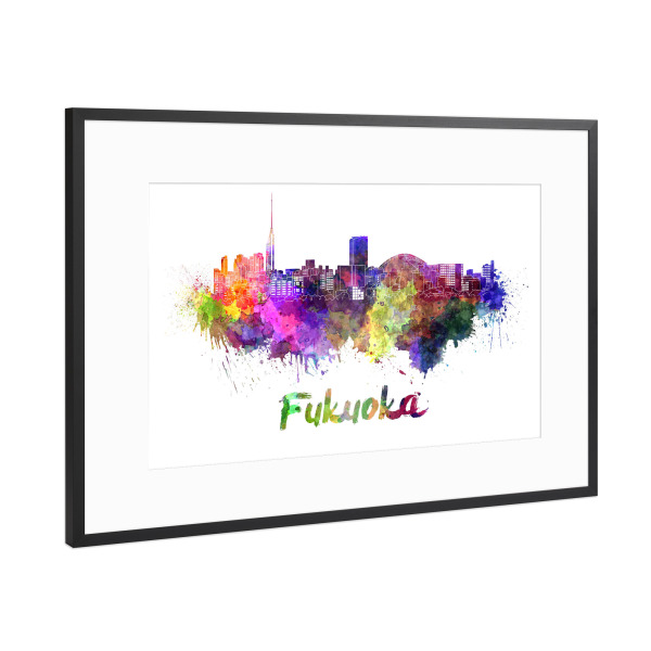 Poster mit Rahmen Schwarz (Metallic) "FUKUOKA skyline-b" artboxONE - Städte,Abstrakt,Architektur