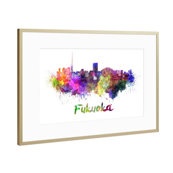 Poster mit Rahmen Gold "FUKUOKA skyline-b" artboxONE - Städte,Abstrakt,Architektur
