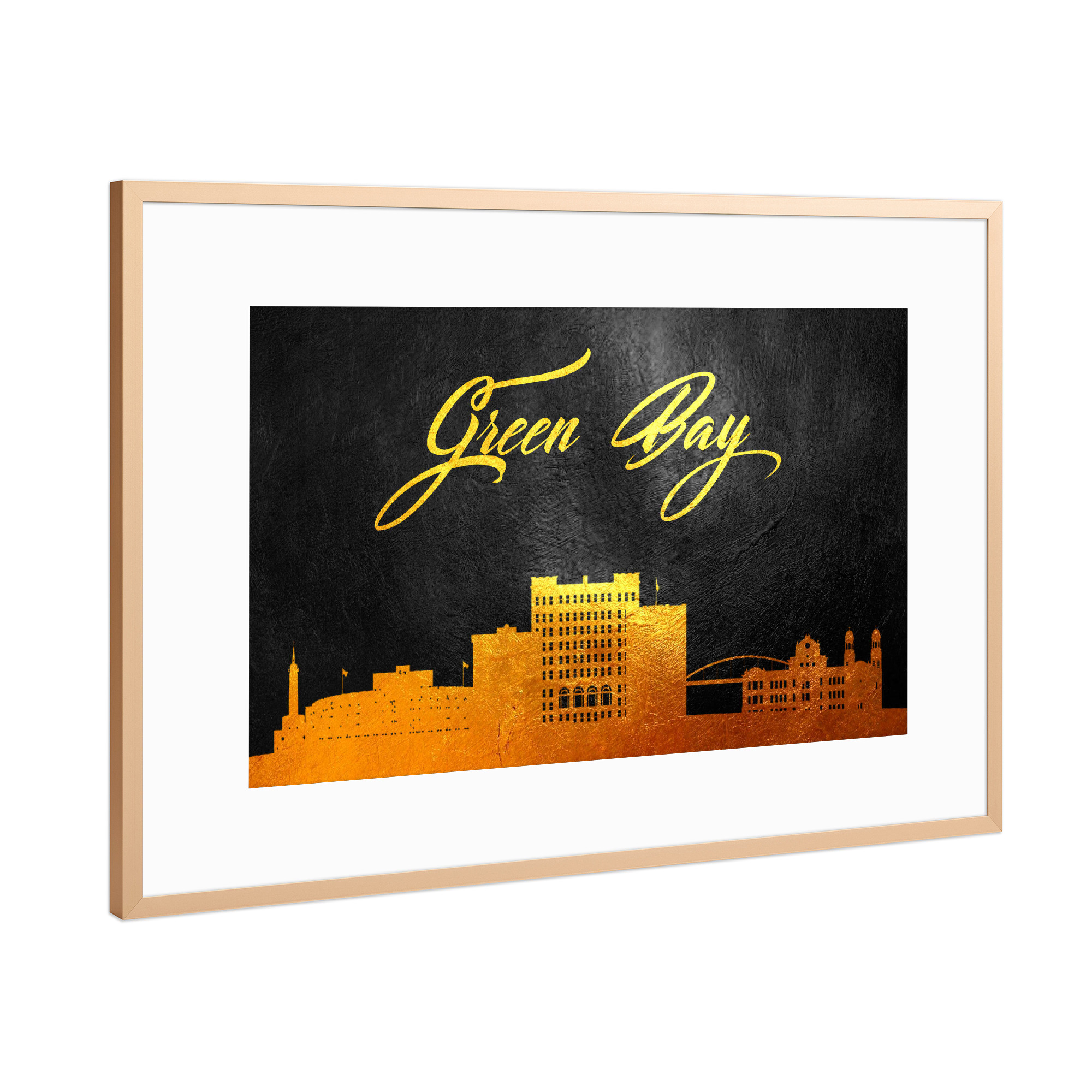 Poster mit Rahmen Kupfer "Green Bay Wisconsin Gold Skyline" artboxONE - Städte - Green bay,Wisconsin,Gold,Skyline,City,Stadt