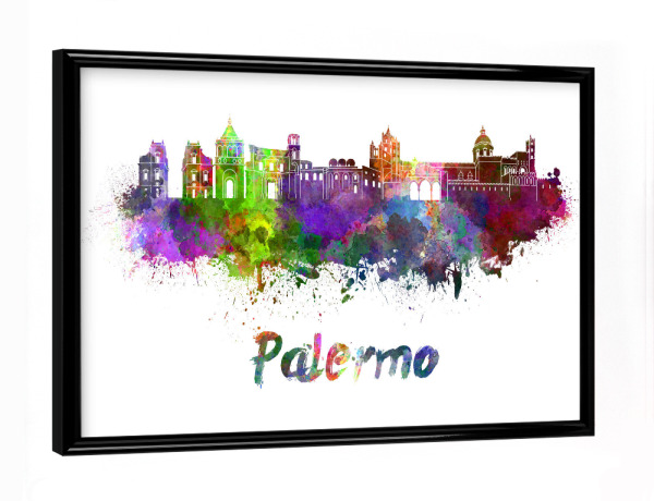 Poster mit schwarzem Rahmen "PALERMO skyline in watercolor" artboxONE - Städte,Abstrakt,Architektur