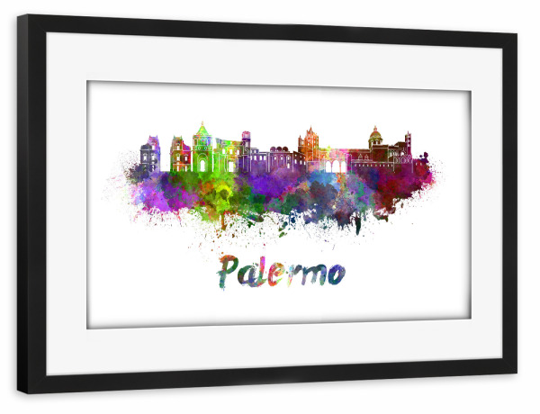 Poster mit Rahmen schwarz "PALERMO skyline in watercolor" artboxONE - Städte,Abstrakt,Architektur