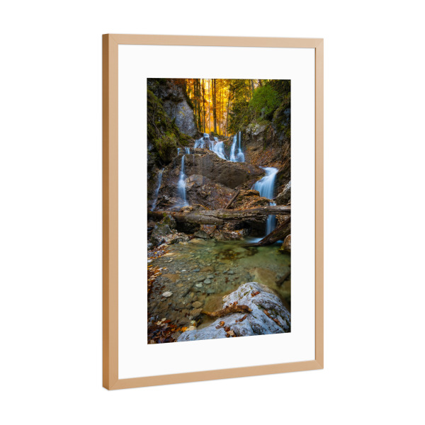 Poster mit Rahmen Kupfer "Wasserfall im Herbst" artboxONE - Natur