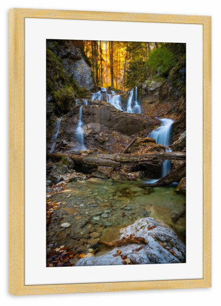 Poster mit Rahmen kiefer "Wasserfall im Herbst" artboxONE - Natur