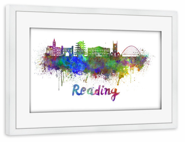 Poster mit Rahmen weiß "READING skyline in watercolor" artboxONE - Städte,Abstrakt,Architektur