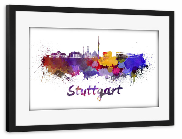 Poster mit Rahmen schwarz "STUTTGART skyline in watercolor-x" artboxONE - Städte,Abstrakt,Architektur