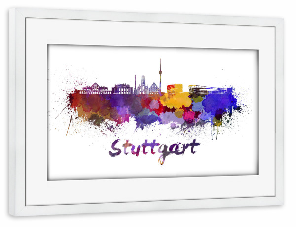 Poster mit Rahmen weiß "STUTTGART skyline in watercolor-x" artboxONE - Städte,Abstrakt,Architektur