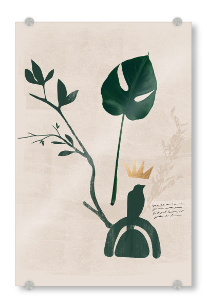 Acrylglasbild "Minimal Leaf Bird" artboxONE - Floral,Abstrakt