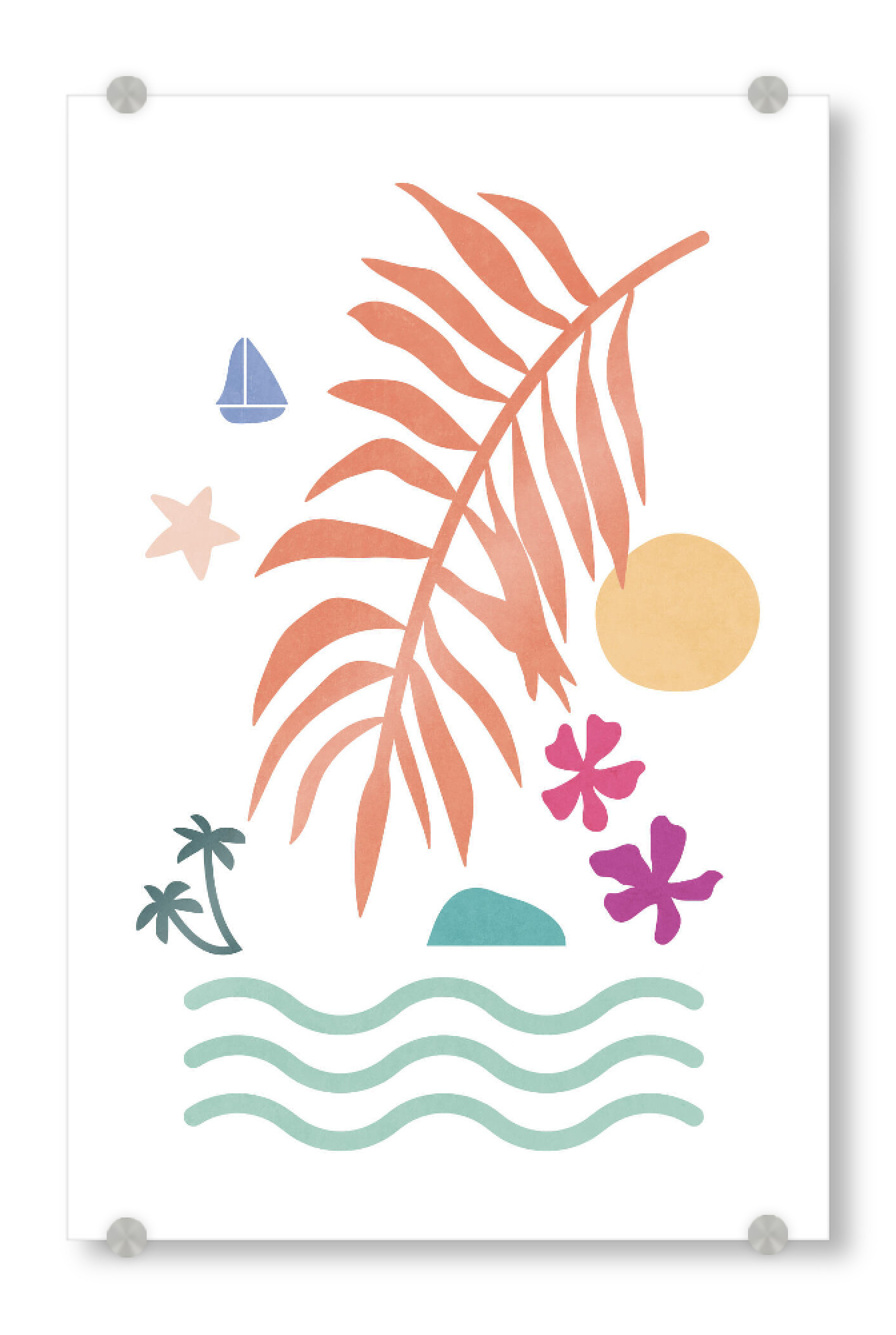 Acrylglasbild "Simple Tropical Paradise Shapes" artboxONE - Natur,Abstrakt - Simple,Minimal,Shape,Color,Nature,Sun,Flora,Palm,Foliage,Sea,Ocean,Island