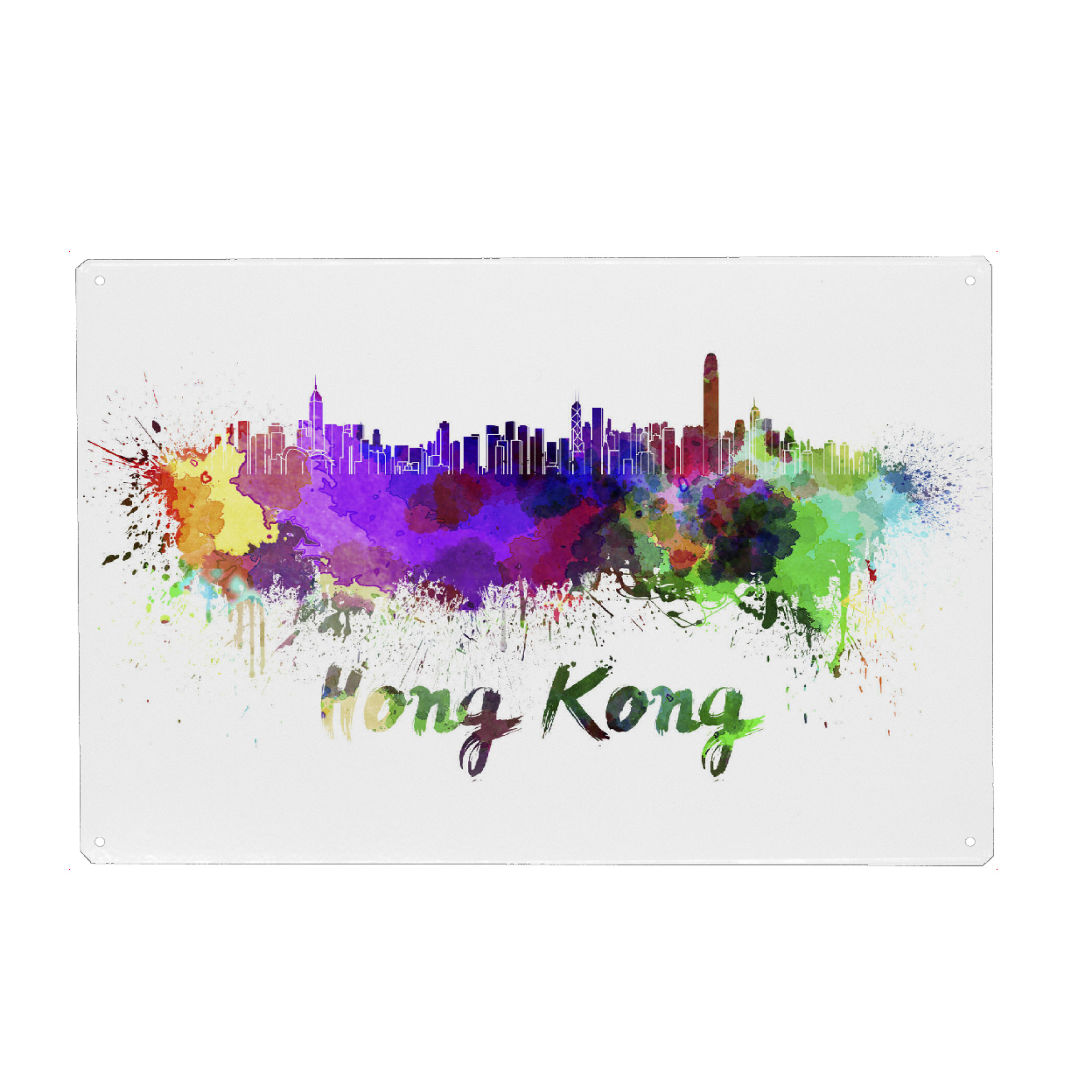 Holzbild "HONG KONG skyline in watercolor-b" artboxONE - Städte,Abstrakt,Architektur