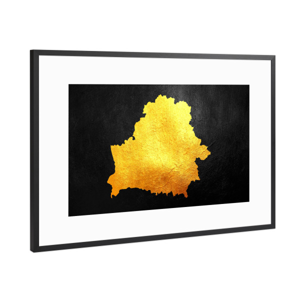 Poster mit Rahmen Schwarz (Metallic) "Belarus Gold Map" artboxONE - Reise / Länder - Belarus,Gold,Map,Karte,Weißrussland,Land
