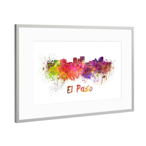 Poster mit Rahmen Silber "EL PASO skyline in watercolor" artboxONE - Städte,Abstrakt,Architektur