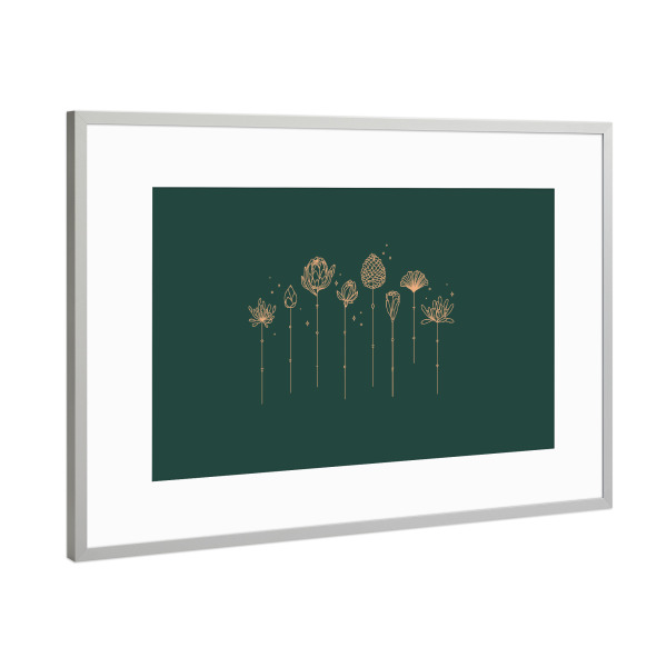 Poster mit Rahmen Silber "Art deco line flowers green" artboxONE - Natur,Liebe,Streetart