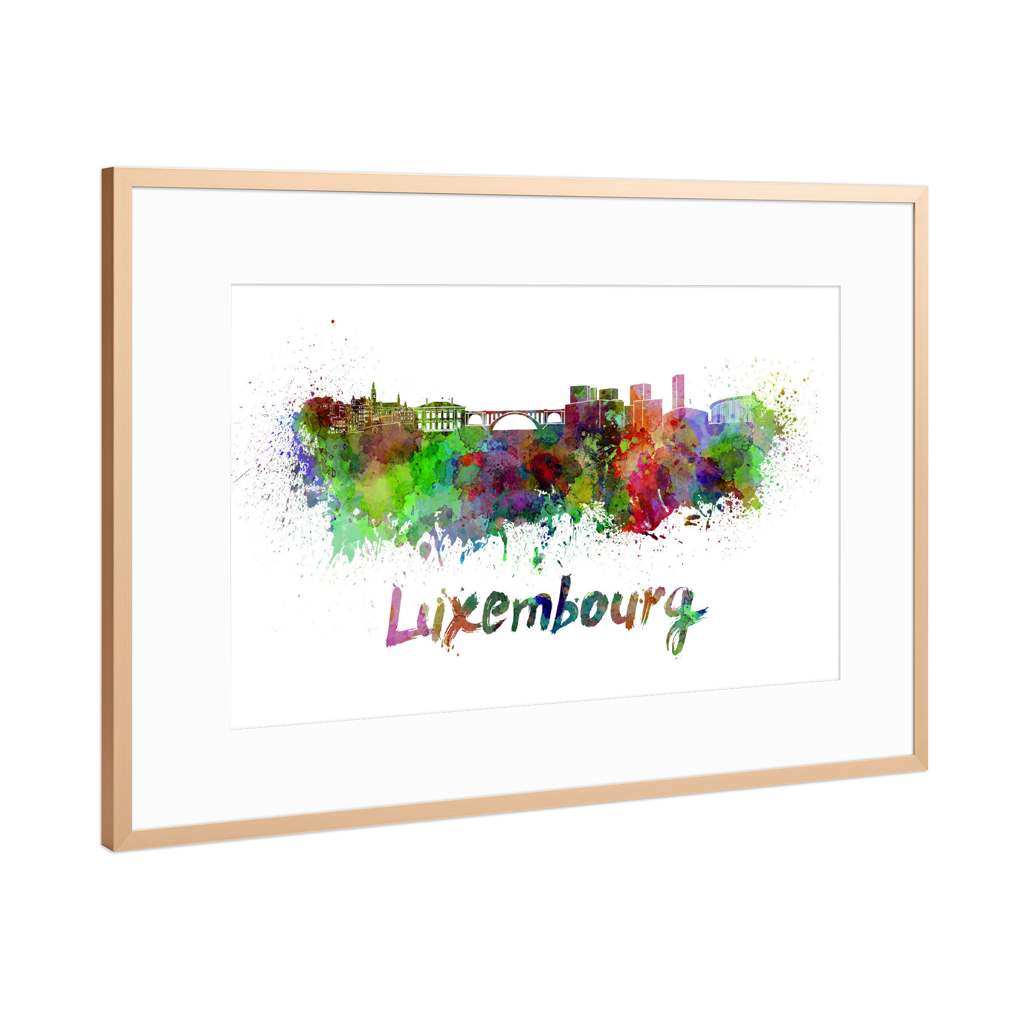 Poster mit Rahmen Kupfer "LUXEMBOURG skyline in watercolor-b" artboxONE - Städte,Abstrakt,Architektur