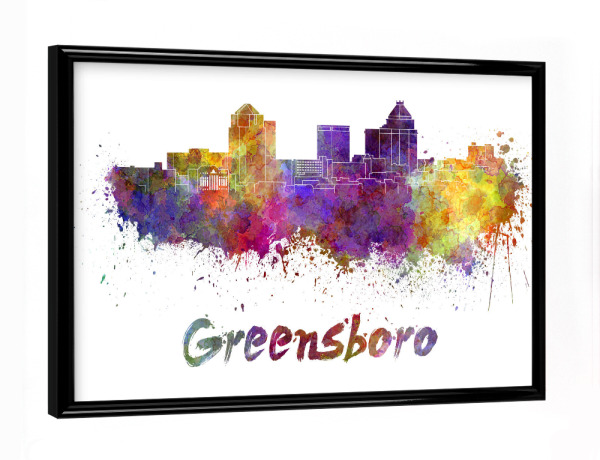 Poster mit schwarzem Rahmen "GREENSBORO skyline in watercolor-b" artboxONE - Städte,Abstrakt,Architektur