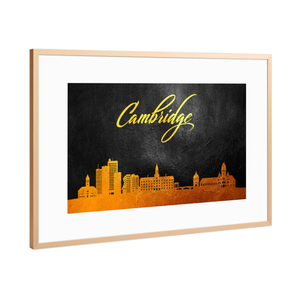Poster mit Rahmen Kupfer "Cambridge Massachusetts Gold" artboxONE - Städte - Cambridge,Massachusetts,Gold,Skyline,City,Stadt
