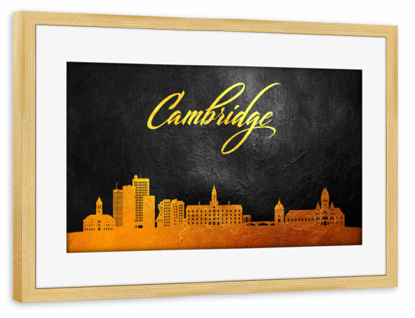 Poster mit Rahmen kiefer "Cambridge Massachusetts Gold" artboxONE - Städte - Cambridge,Massachusetts,Gold,Skyline,City,Stadt